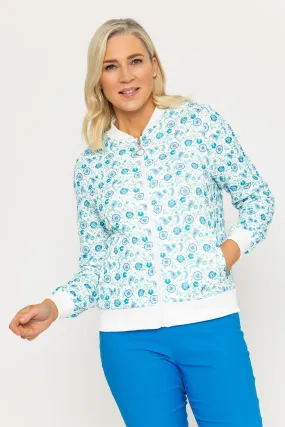 Textured Blue Print Bomber Jacket