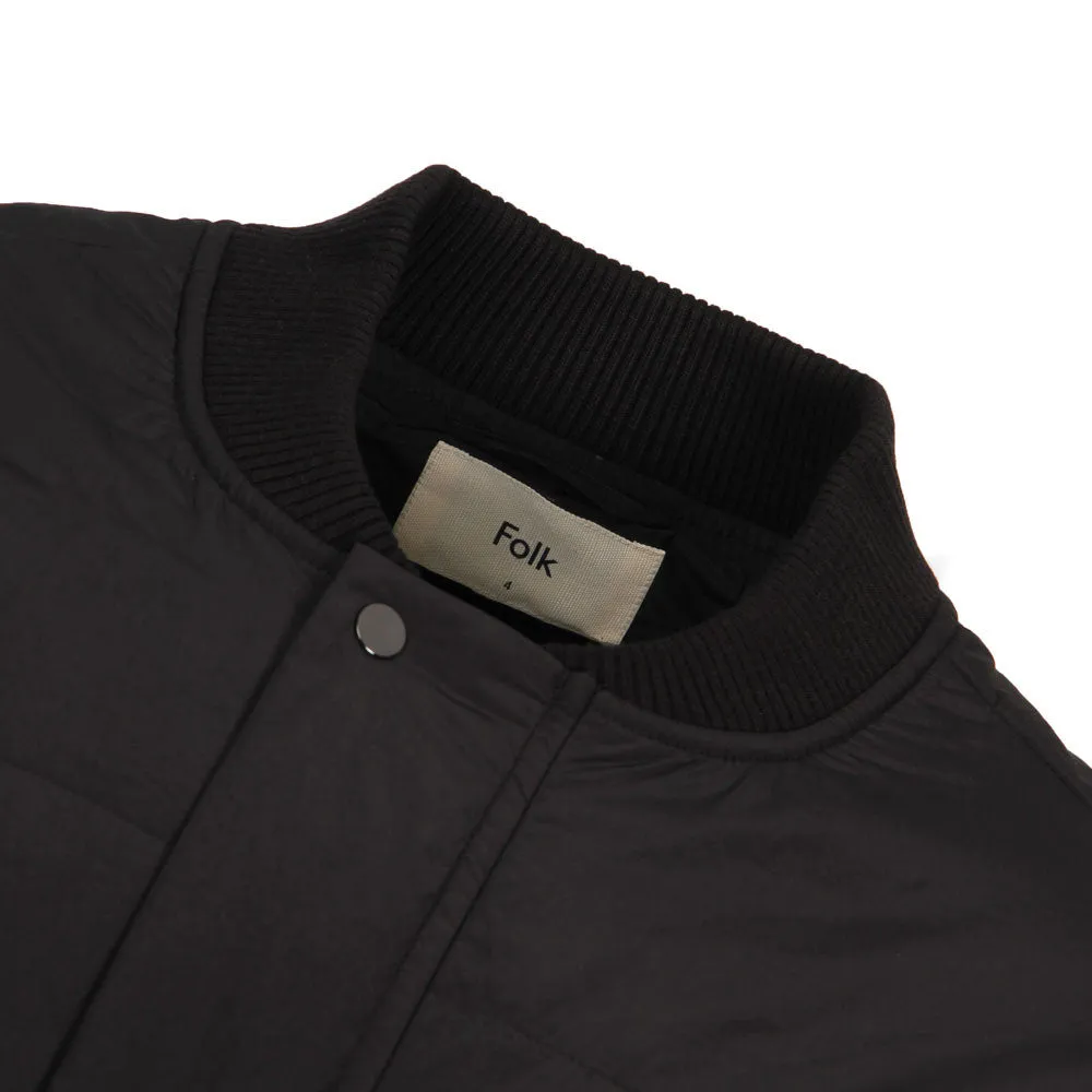 Two Tone Wadded Contour Jacket - Black