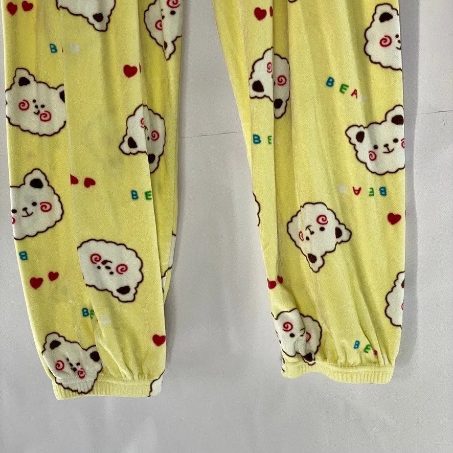 UNBRANDED Women's Yellow Cartoon Print Fleece Pull-On Pant SZ XS