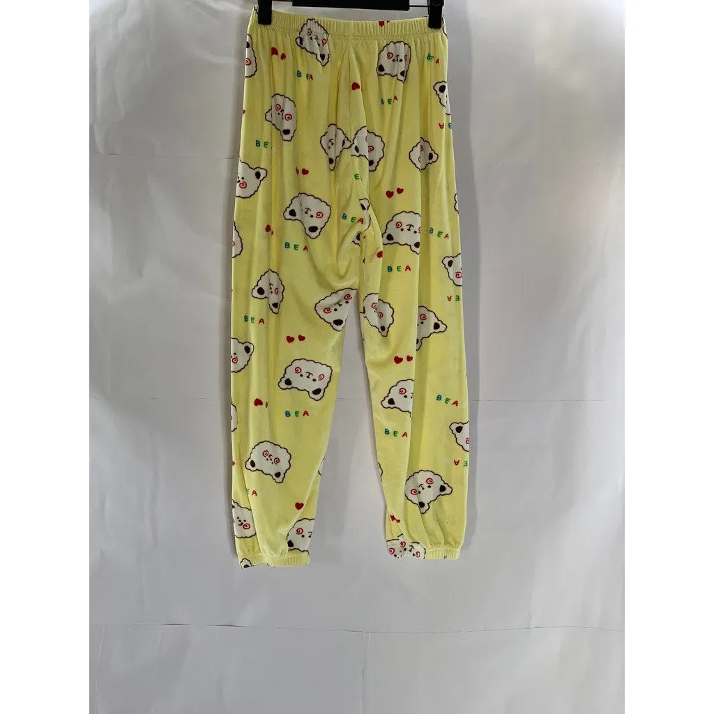 UNBRANDED Women's Yellow Cartoon Print Fleece Pull-On Pant SZ XS