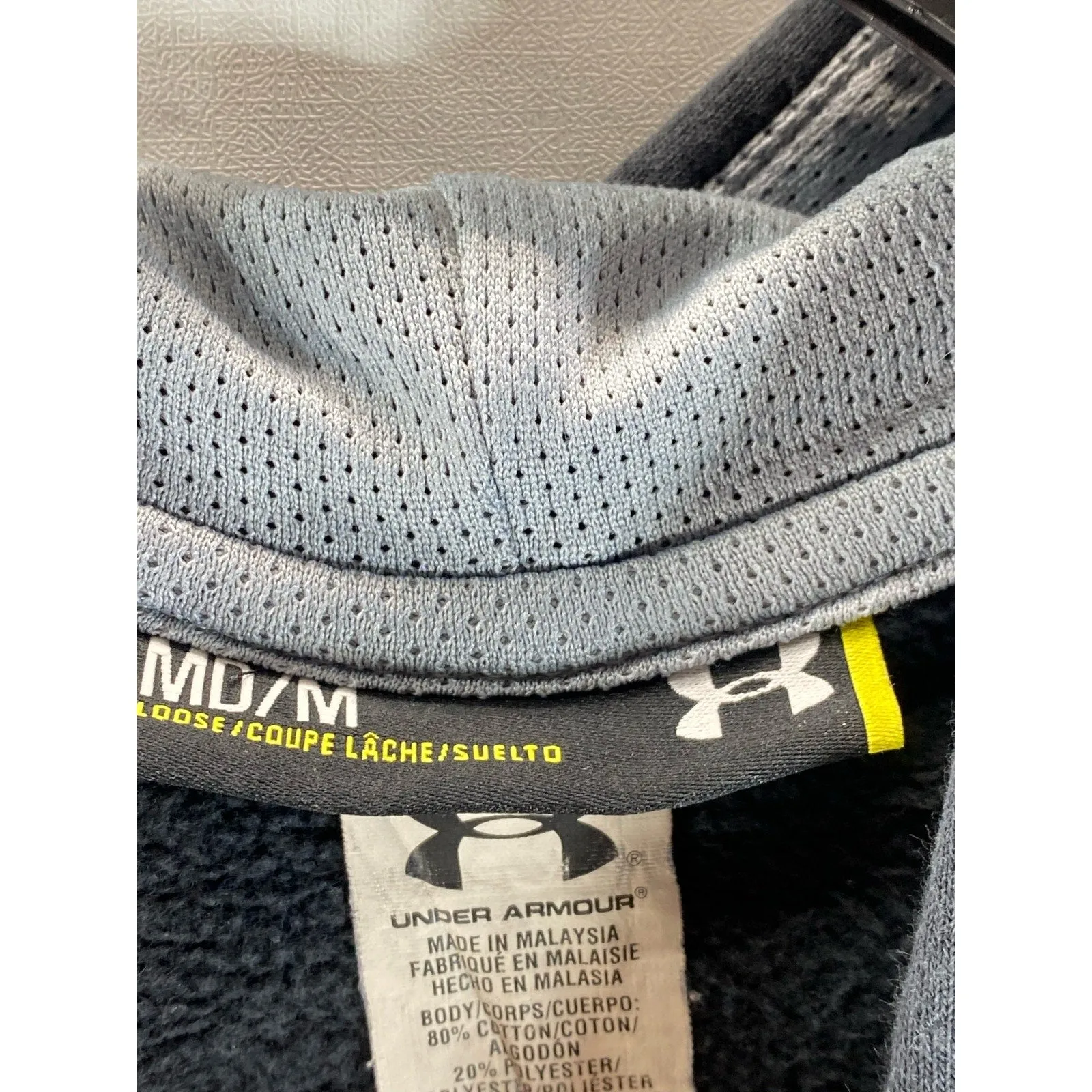 UNDER ARMOUR Men's Black/Neon Green UA Rival Fleece Logo Pullover Hoodie SZ M
