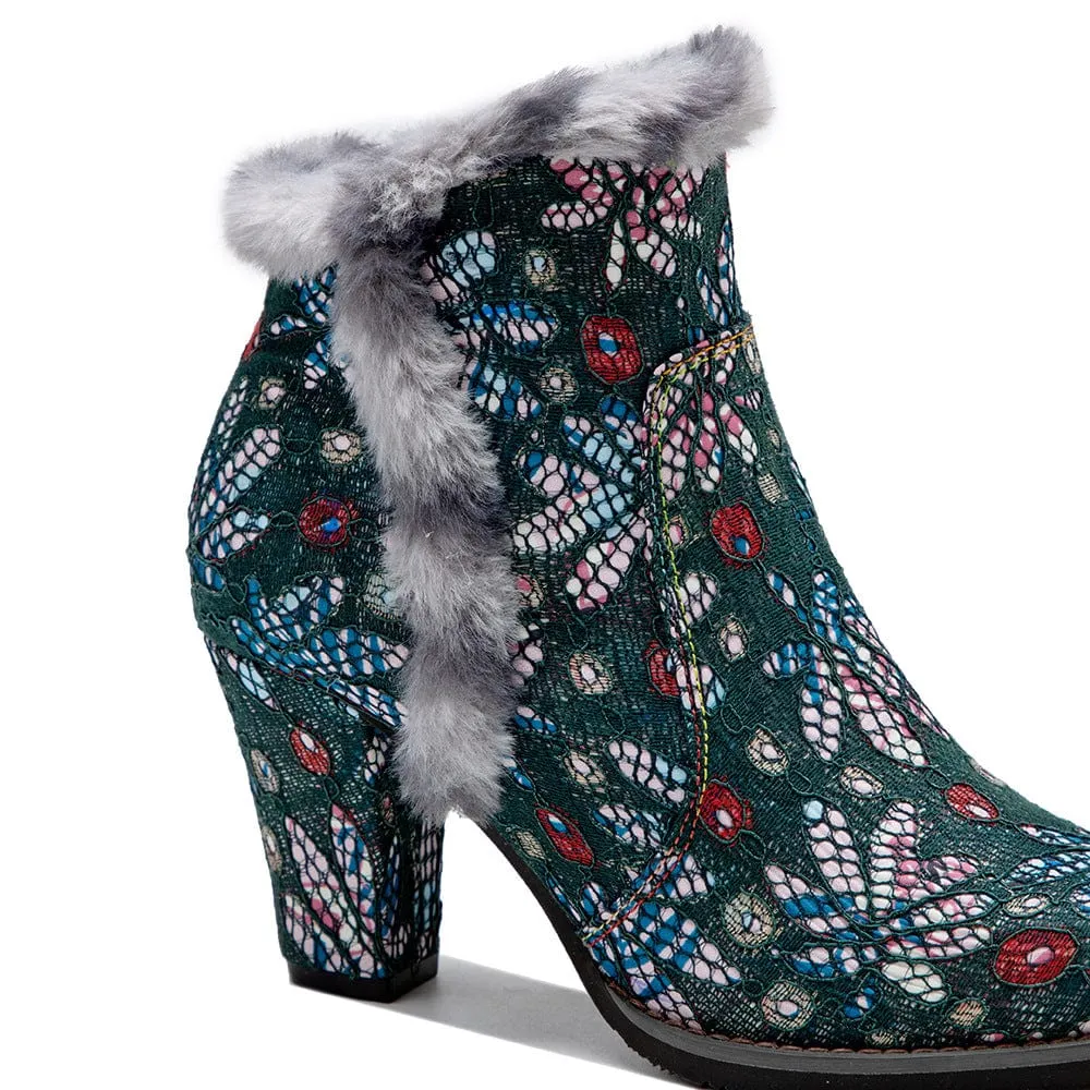 vintage faux fur collar boots