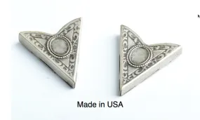 Western Collar Tip with 8x6mm Bezel, Antique Silver, Made in USA, Bulk Pack of 20 Pair