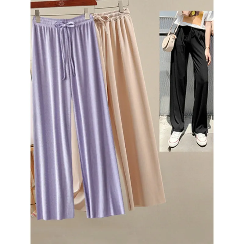Women's 2 Pcs Ice Silk Ankle Length Summer Pants