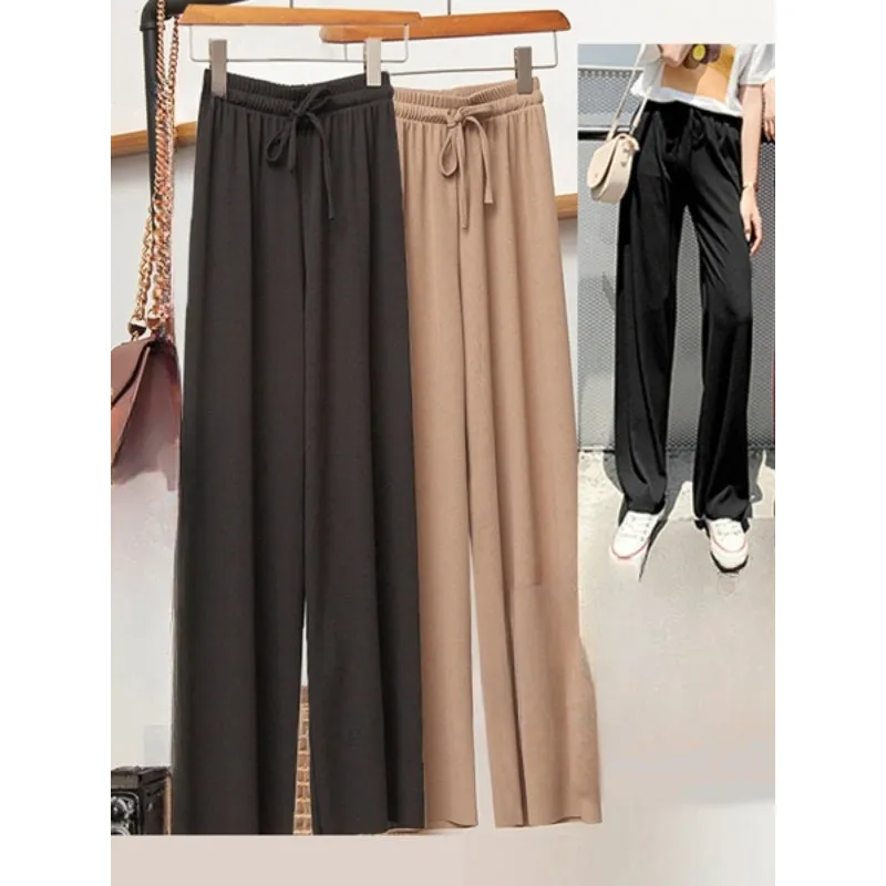 Women's 2 Pcs Ice Silk Ankle Length Summer Pants
