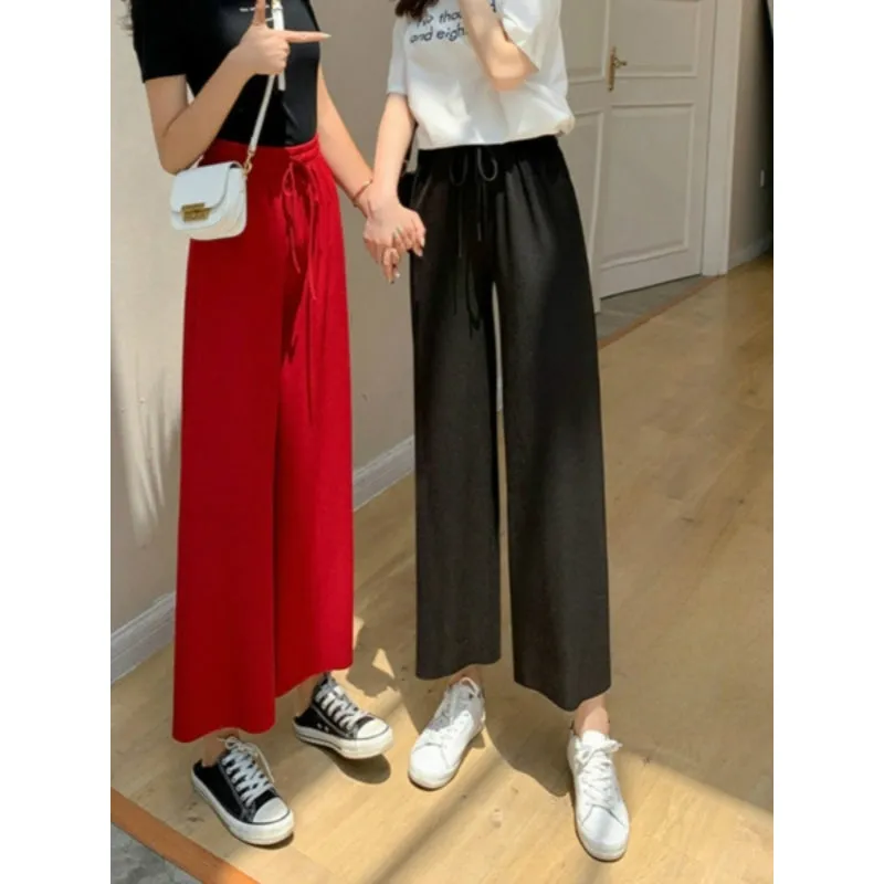 Women's 2 Pcs Ice Silk Ankle Length Summer Pants