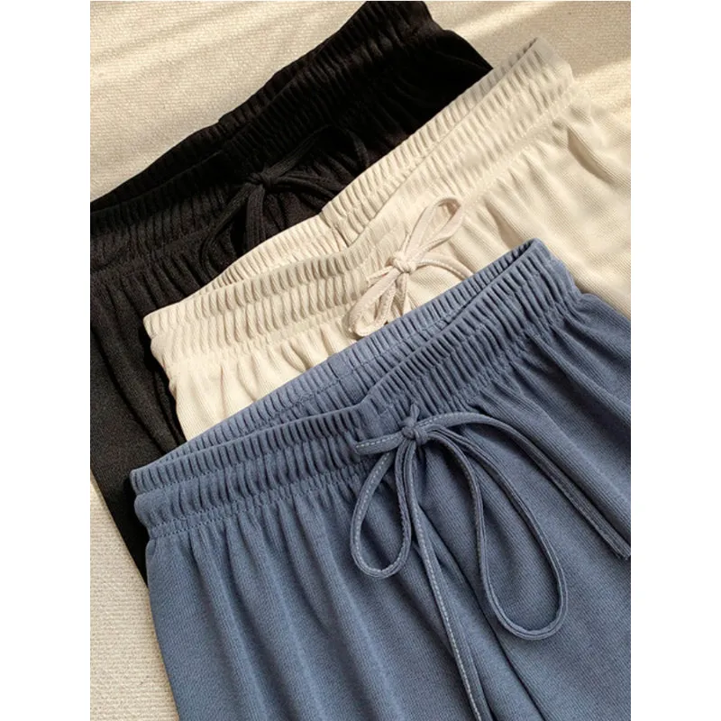 Women's 2 Pcs Ice Silk Ankle Length Summer Pants