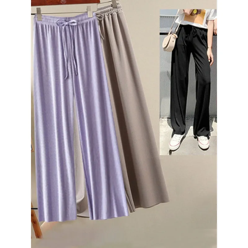 Women's 2 Pcs Ice Silk Ankle Length Summer Pants