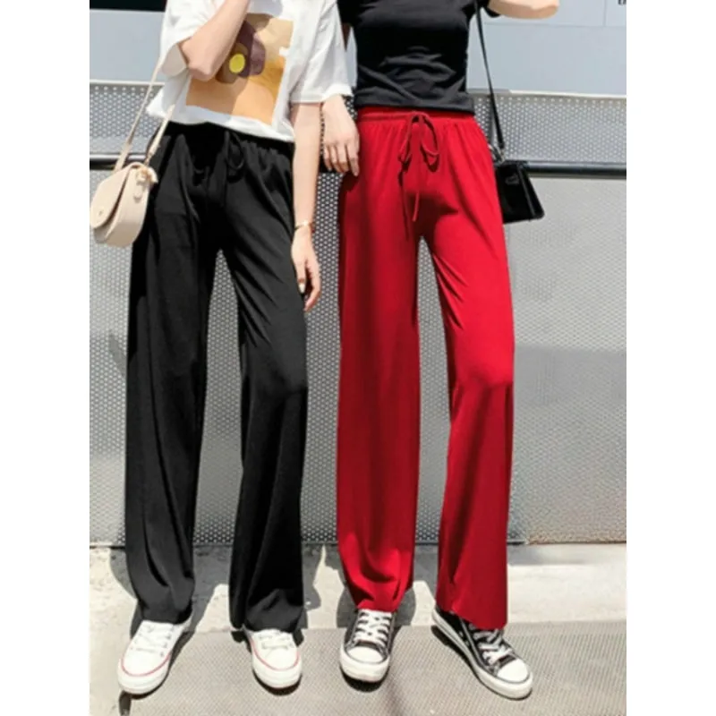 Women's 2 Pcs Ice Silk Ankle Length Summer Pants