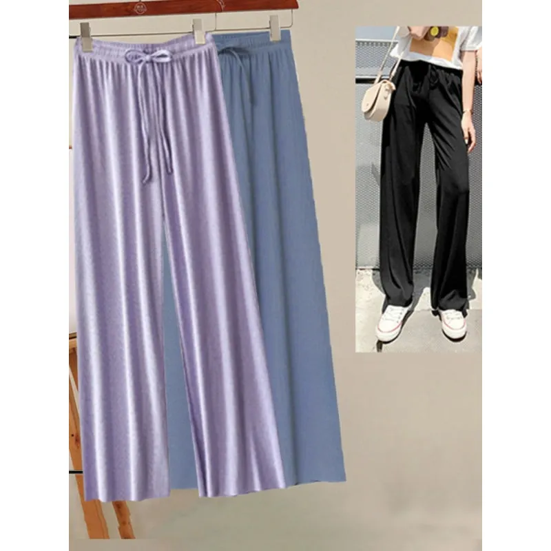 Women's 2 Pcs Ice Silk Ankle Length Summer Pants