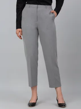 Women's Grey Solid Non-Pleated Formal Trouser