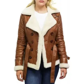 Women's Tan B3 Shearling Bomber Jacket - Sheepskin Aviator Flying Jacket