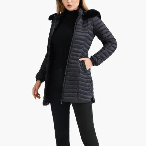 Zayla - Black Fur Hooded Puffer Parka Coat