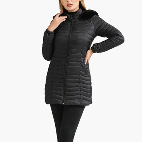 Zayla - Black Fur Hooded Puffer Parka Coat