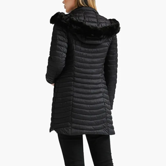 Zayla - Black Fur Hooded Puffer Parka Coat